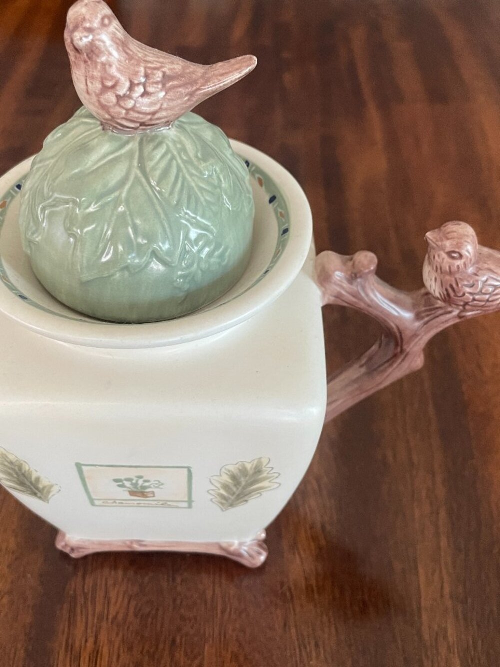 Vintage Pfaltzgraff Nature Wood Naturewood Bird Teapot Ceramic Square 4.5" x 4"